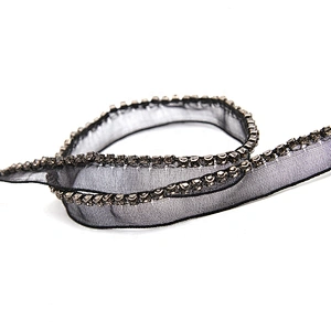 Wholesale Chain lace trim rhinestone 1 cm Sew-On lace trim Polyester net mesh Lace trimmings for clothes  Accessories