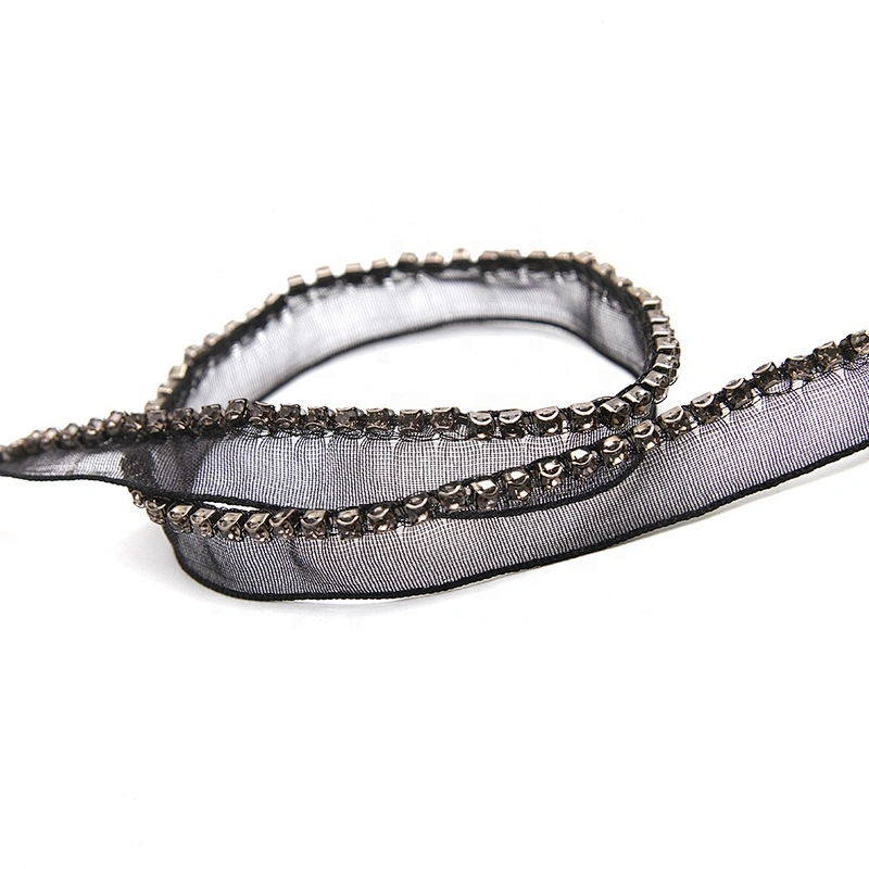 Wholesale Chain lace trim rhinestone 1 cm Sew-On lace trim Polyester net mesh Lace trimmings for clothes  Accessories