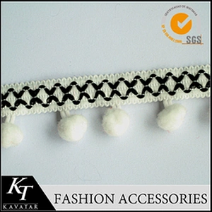 Red cotton pompom fringe trim for garments decoration