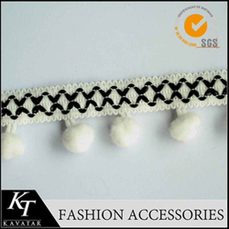 Red cotton pompom fringe trim for garments decoration