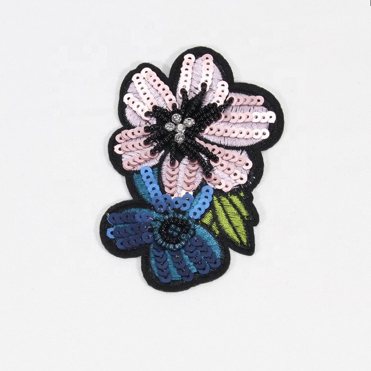 Beautiful Pink Blue Sequin Flower Patches Decorations Stick on Clothes