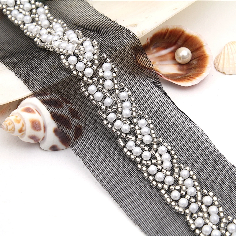 Wholesale Embroidery beaded lace trim 5 cm Mesh fabric lace trims beautiful Accessories for dress 3D wedding Designer