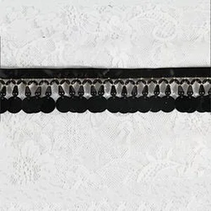 Kavatar Black Plastic Beaded Tassel Fringe Garment Sequin Fringe Decorative For Dance Dress