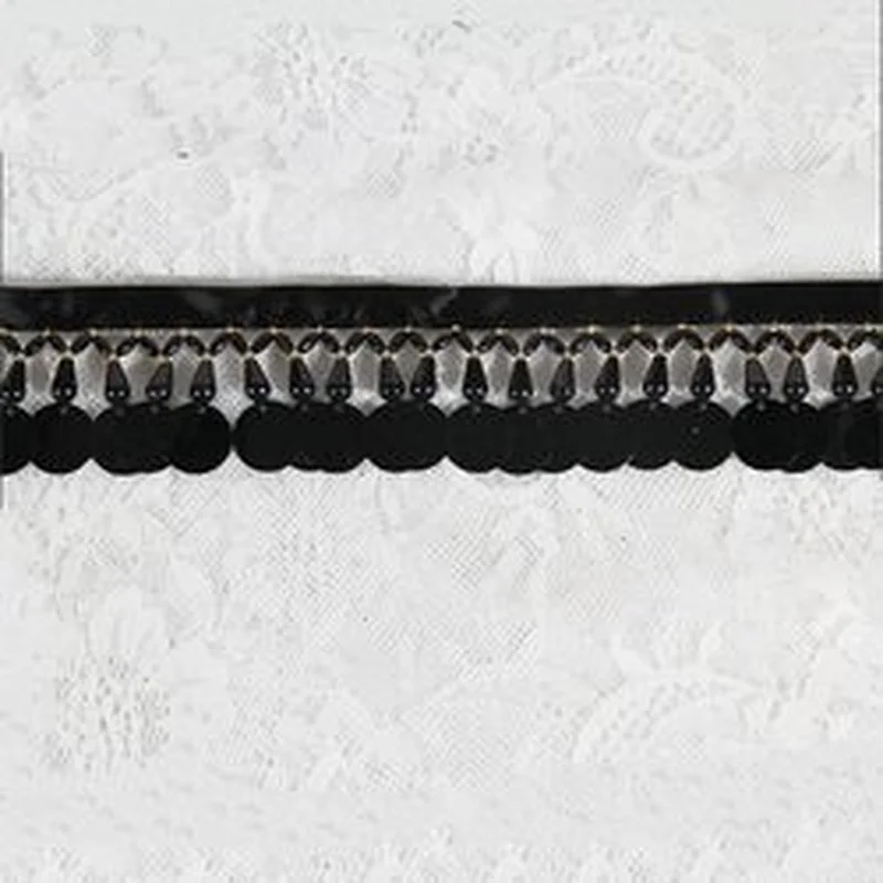 Kavatar Black Plastic Beaded Tassel Fringe Garment Sequin Fringe Decorative For Dance Dress