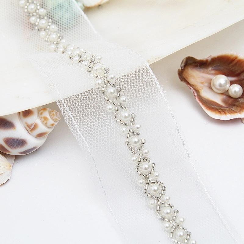 kavatar  wholesale new Handmade Bead lace Embroidered Tulle Trim wedding with Accessories Beads Crystals & Rhinestones