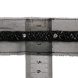 Wholesale black color glass crystal rhinestone lace embroidery beaded chain lace trimming