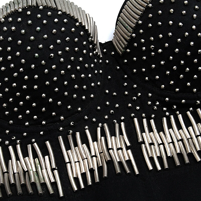 Kawaii High corset crop top sexy black women's handmade rhinestone diamond adult Erotic fashion sexy underwear