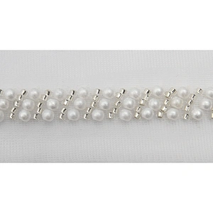 Wholesale Embroidery beaded lace trim 3.3 cm Mesh fabric lace trims beautiful White Accessories for dress 3D wedding Designer