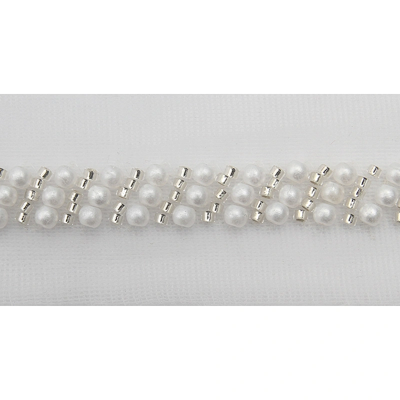Wholesale Embroidery beaded lace trim 3.3 cm Mesh fabric lace trims beautiful White Accessories for dress 3D wedding Designer