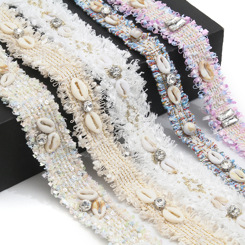 Shell shape Wholesale Personalized Multi lace trim pearl Embroidery Ribbon Cotton Ribbon trims and garment accessories