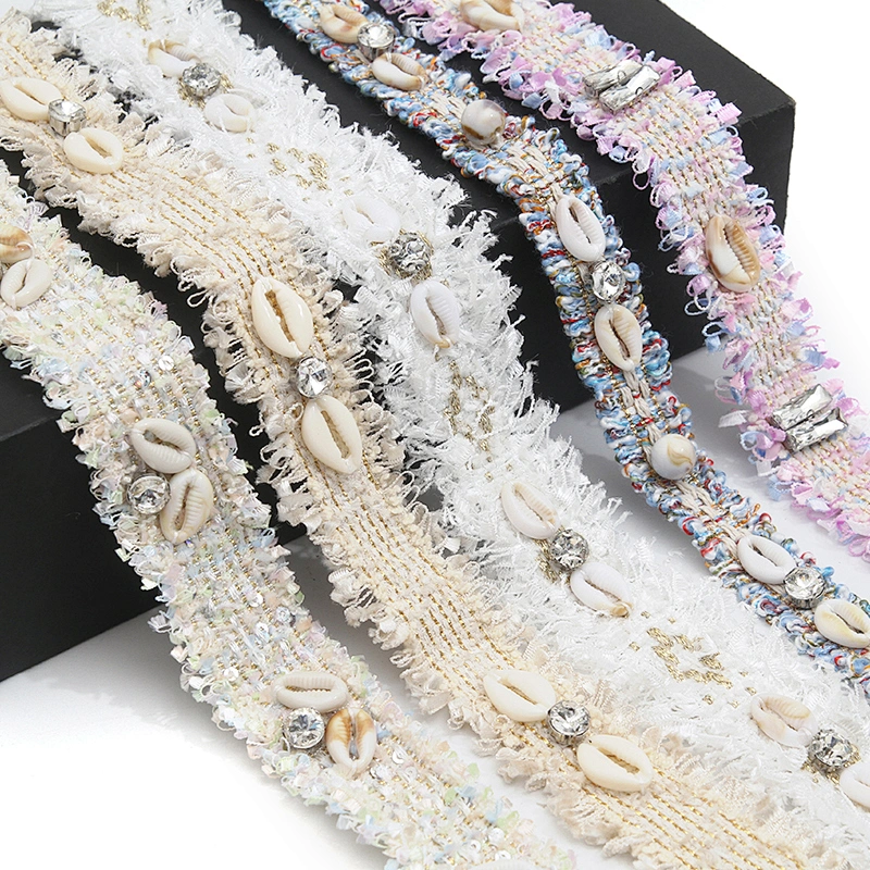 Shell shape Wholesale Personalized Multi lace trim pearl Embroidery Ribbon Cotton Ribbon trims and garment accessories