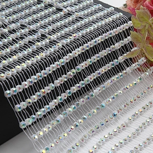 wholesale fashion Bling Hot Fix Rhinestone Bead  Mesh Garment Trim Roll For Women Dress Clothes Fabric for dress