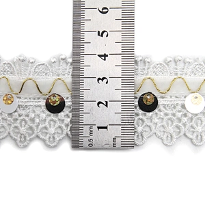 Wholesale sequins Lace Trim Water soluble lace white bridal lace trim Embroidery Sequin Tape For Dress cheap