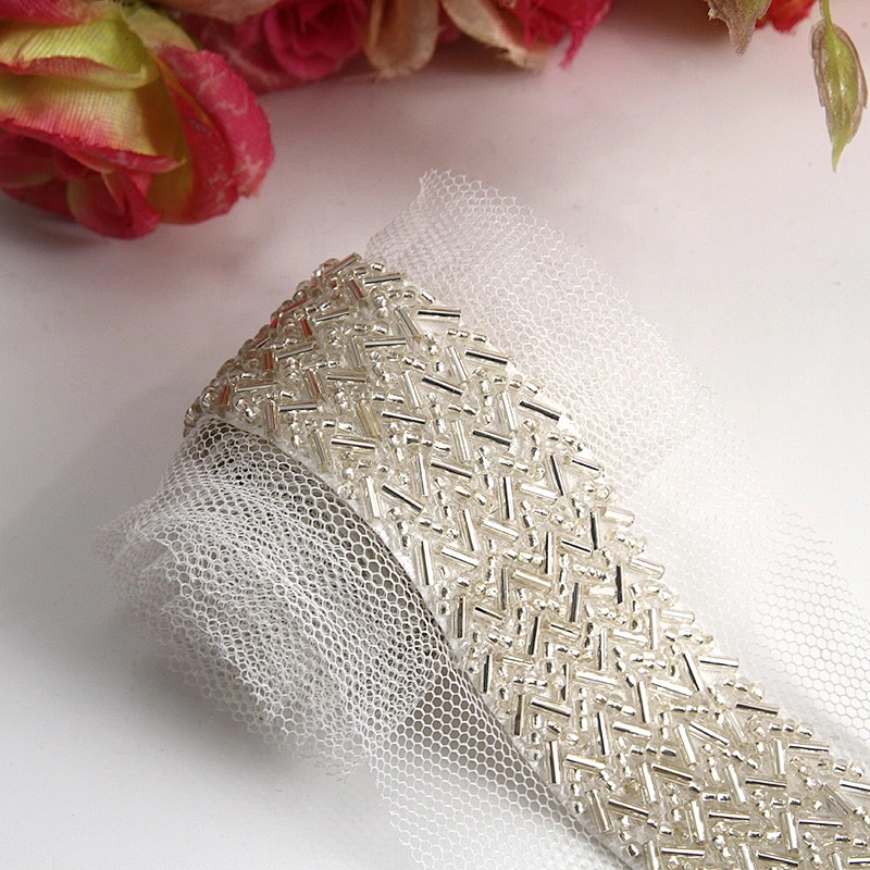 Wholesaleb elegance beaded pearl crystal trim by the yard for dresses