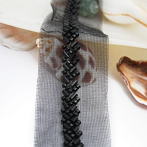 Wholesale Embroidery beaded lace trim 3.5 cm Mesh fabric lace trims beautiful Accessories for dress 3D wedding Designer