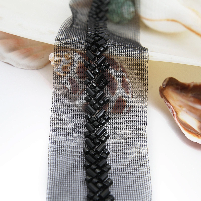 Wholesale Embroidery beaded lace trim 3.5 cm Mesh fabric lace trims beautiful Accessories for dress 3D wedding Designer