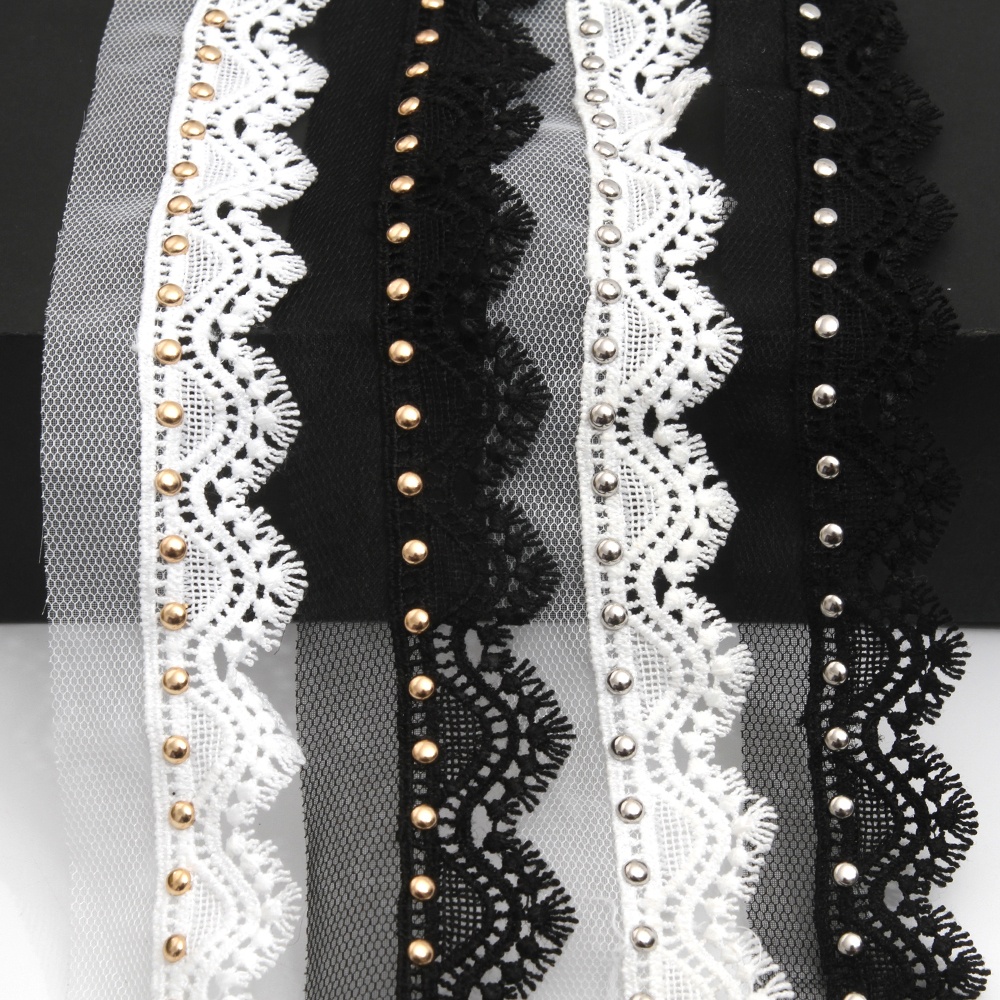 Wholesale 3.5cm Size Studs trim ribbon diy handmade costume dress sewing bead lace trim Design Rivets Trims