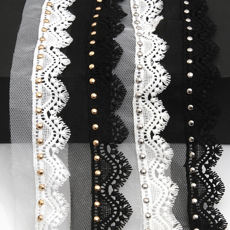 Wholesale 3.5cm Size Studs trim ribbon diy handmade costume dress sewing bead lace trim Design Rivets Trims