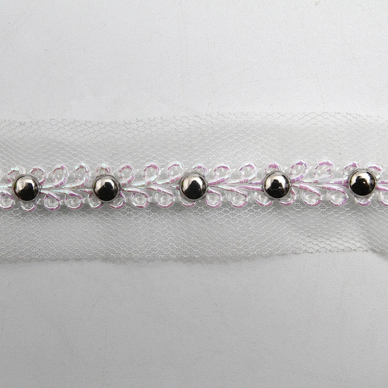 Wholesale 2.5cm Size Studs trim ribbon diy handmade costume dress sewing bead lace trim Design Rivets Sequins Trims