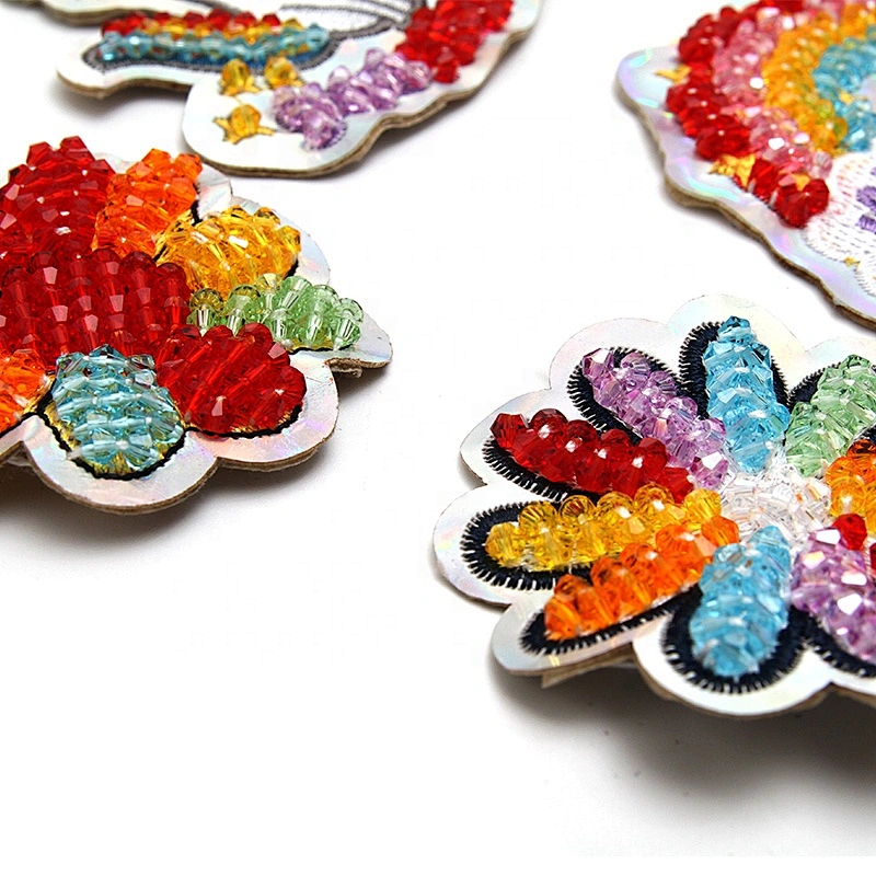 Christmas Cherry Flower Decorative Sew on Rhinestone Beaded Patches Wholesale patches for clothing