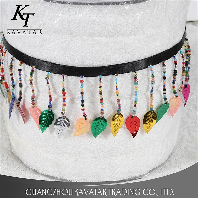 Popular Colorful Beaded Fringe Trim Plastic Leaf For Decorative Garment