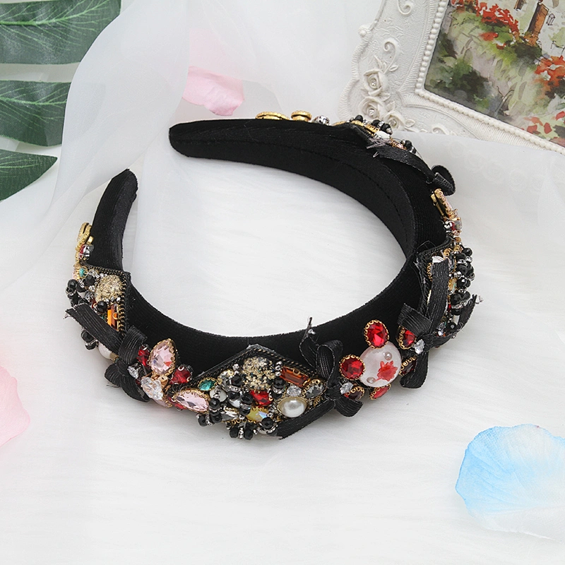 wholesale Hair Decoration Velour Crystal And Rhinestone Cup chain Decorated hair accessories Hairbands WOMEN HEADBAND
