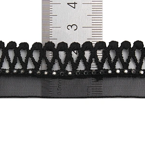 Wholesale Chain lace trim rhinestone 2.4 cm Sew-On lace trim Polyester net mesh Lace trimmings wedding for clothes  Accessories