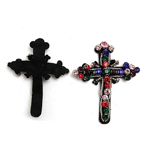 Christmas Cherry Flower Decorative Sew on Rhinestone Beaded Patches Wholesale patches for clothing