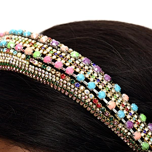 Manufacturers direct colorful beads with blue pearl headband bride with hand sewing Acrylic beads with the latest style bling