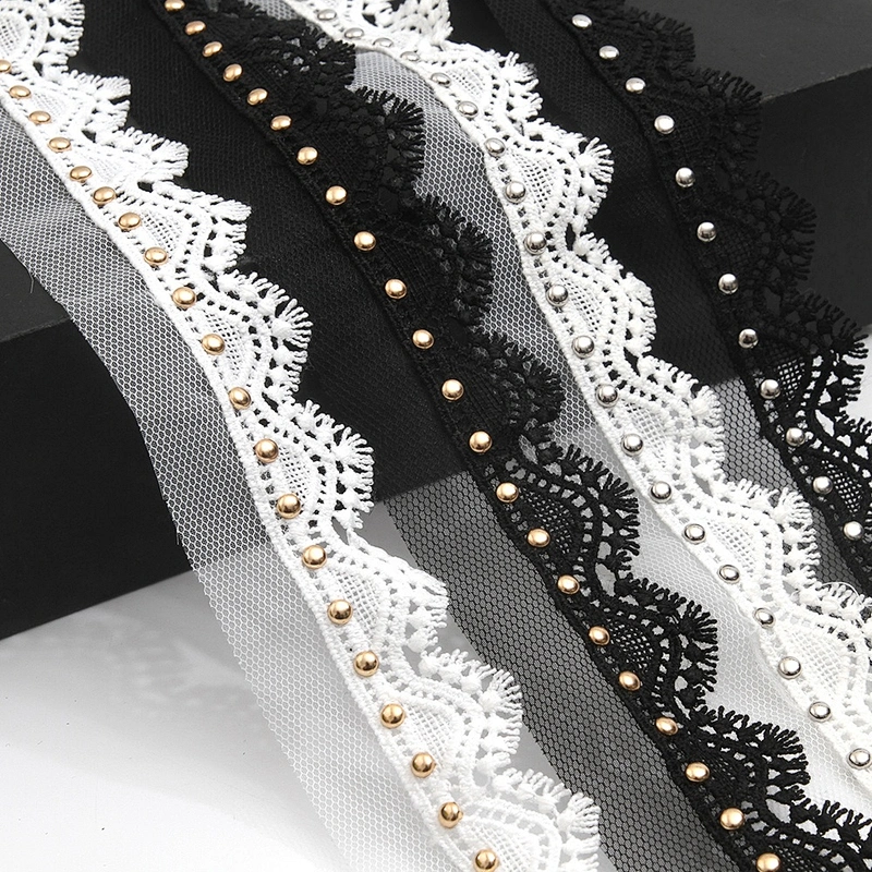 Wholesale 3.5cm Size Studs trim ribbon diy handmade costume dress sewing bead lace trim Design Rivets Trims