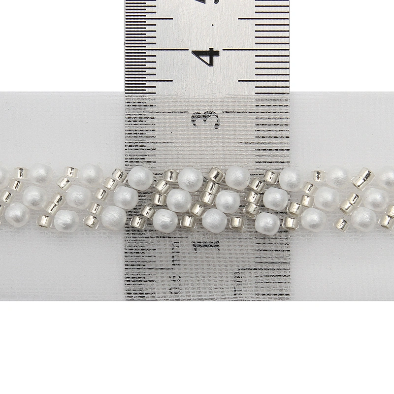 Wholesale Embroidery beaded lace trim 3.3 cm Mesh fabric lace trims beautiful White Accessories for dress 3D wedding Designer