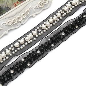 kavatar  wholesale new Handmade Bead lace Embroidered Tulle Trim wedding with Accessories Beads Crystals & Rhinestones