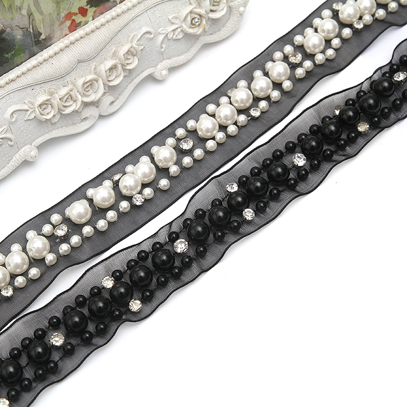 kavatar  wholesale new Handmade Bead lace Embroidered Tulle Trim wedding with Accessories Beads Crystals & Rhinestones