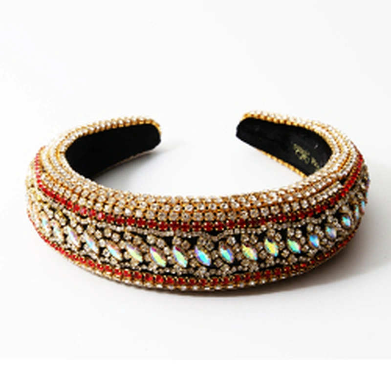 Manufacturer of direct colored beads with multi - colored gemstone hand sewn stylish temperament latest style hair hoops baroque