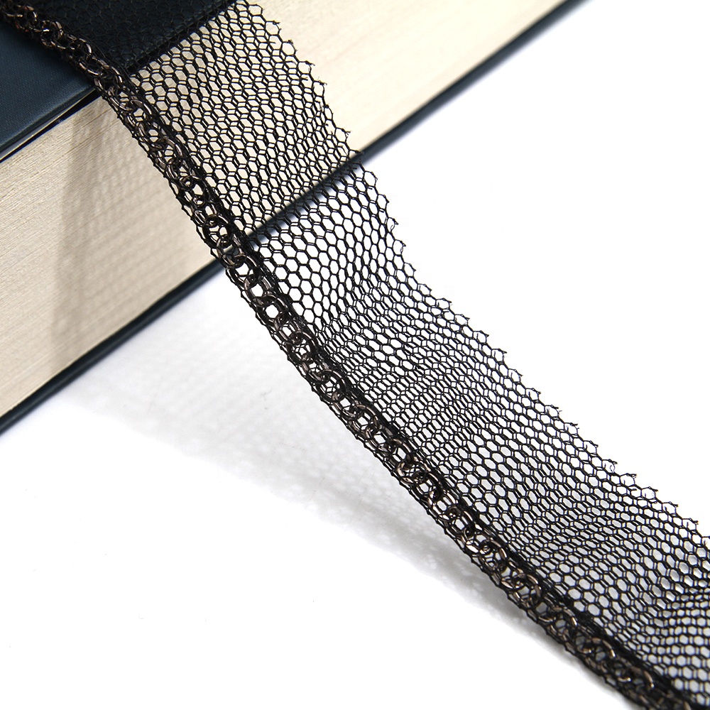 Wholesale Chain lace trim Link Chain 1.7 cm Sew-On lace trim Polyester net mesh Lace trimmings for clothes  Accessories