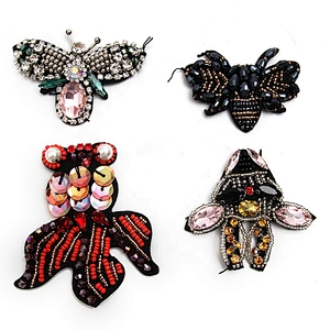 Christmas Cherry Flower Decorative Sew on Rhinestone Beaded Patches Wholesale patches for clothing