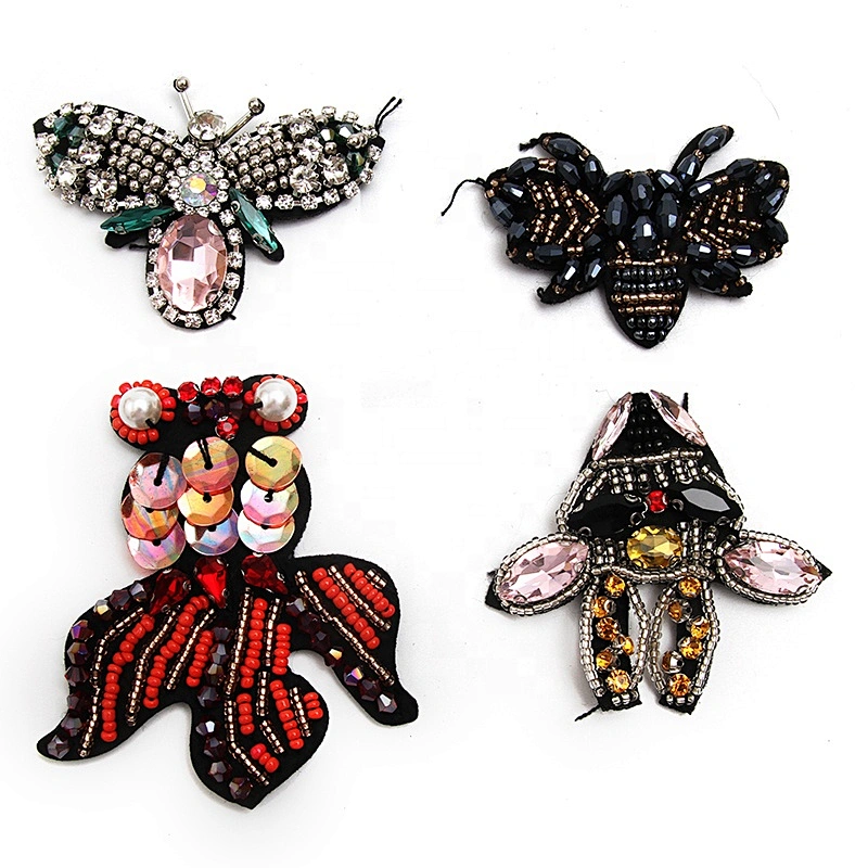 Christmas Cherry Flower Decorative Sew on Rhinestone Beaded Patches Wholesale patches for clothing