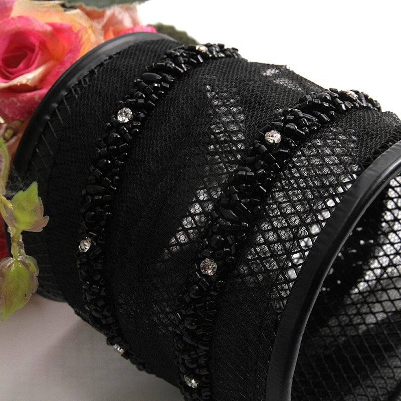 Wholesale black color glass crystal rhinestone lace embroidery beaded chain lace trimming