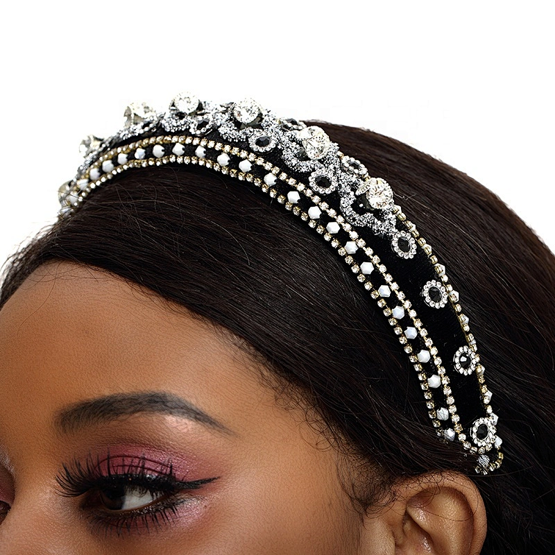 Pink bead headband blue color pearl headband Bridal with hand sewn acrylic bead flower Hairbands bow latest hairband de bling