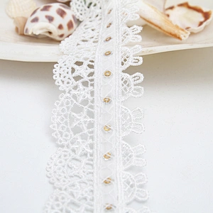 Wholesale sequins Lace Trim Water soluble lace white bridal lace trim Embroidery Sequin Tape For Dress cheap