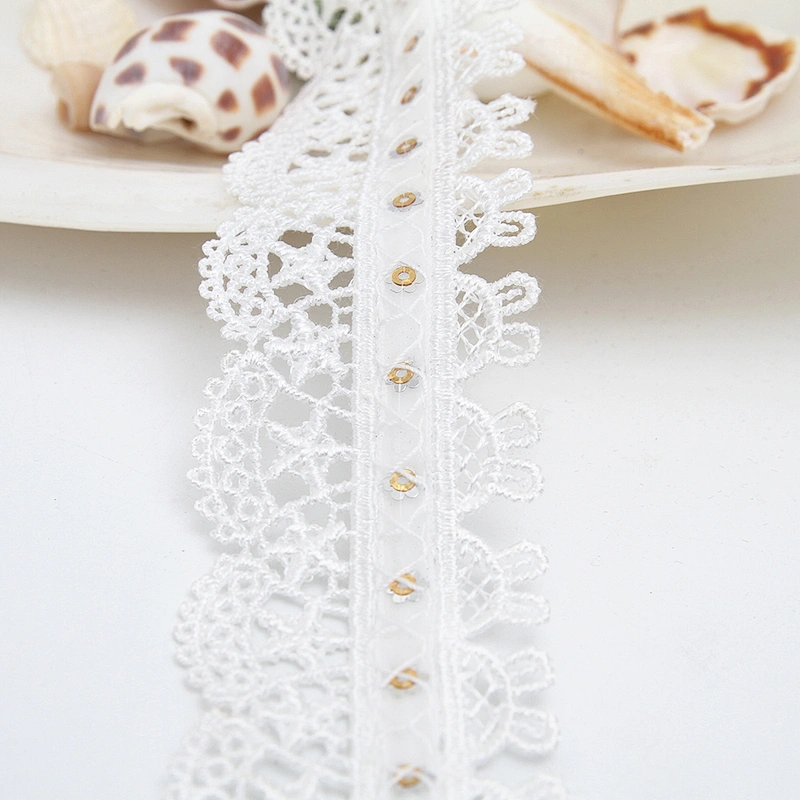 Wholesale sequins Lace Trim Water soluble lace white bridal lace trim Embroidery Sequin Tape For Dress cheap