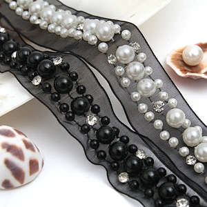 kavatar  wholesale new Handmade Bead lace Embroidered Tulle Trim wedding with Accessories Beads Crystals & Rhinestones