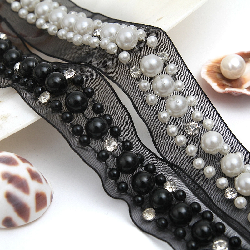 kavatar  wholesale new Handmade Bead lace Embroidered Tulle Trim wedding with Accessories Beads Crystals & Rhinestones