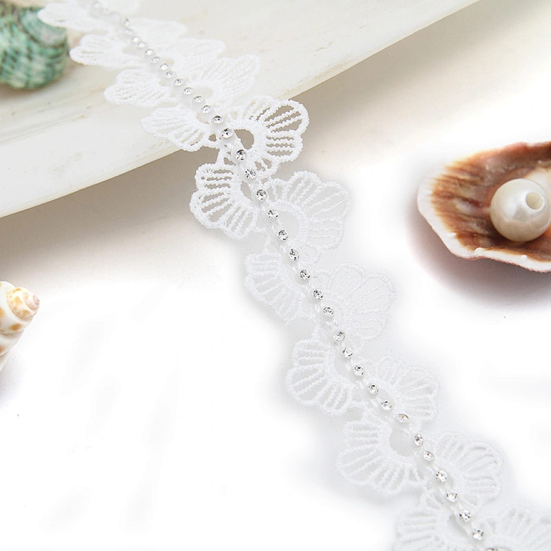 Wholesale Chain lace trim rhinestone 2.3 cm Sew-On lace trim Polyester net mesh Lace trimmings wedding for clothes  Accessories