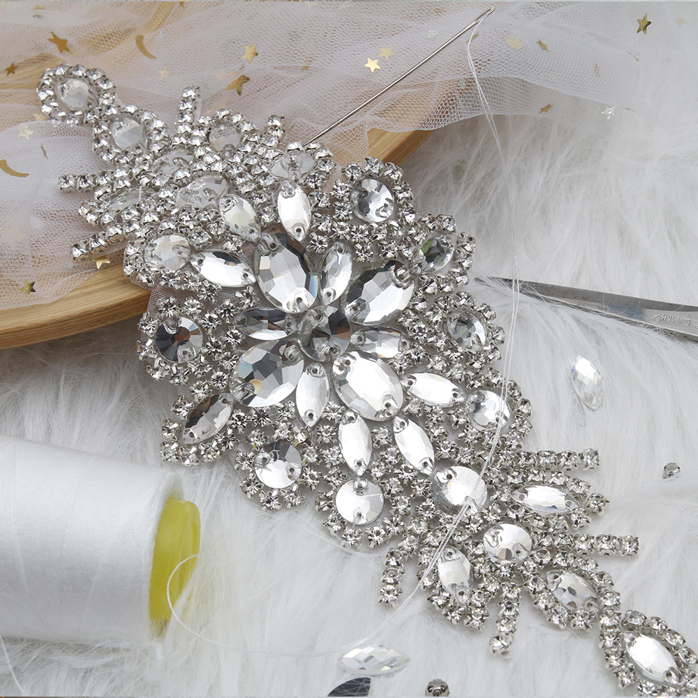 wholesale bling rhinestone trim Accessories  Sew on Hot-fix bodice applique white wedding dress Crystal belt for Bridal Dress