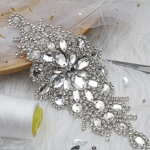 wholesale bling rhinestone trim Accessories  Sew on Hot-fix bodice applique white wedding dress Crystal belt for Bridal Dress