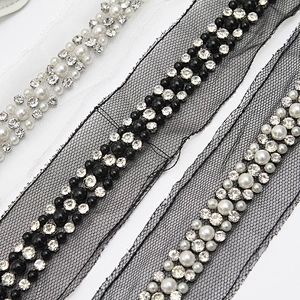 kavatar  wholesale new Handmade Bead lace Embroidered Tulle Trim wedding with Accessories Beads Crystals & Rhinestones