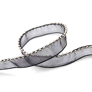Wholesale Chain lace trim beaded 1.1 cm Sew-On lace trim Polyester net mesh Lace trimmings for clothes  Accessories