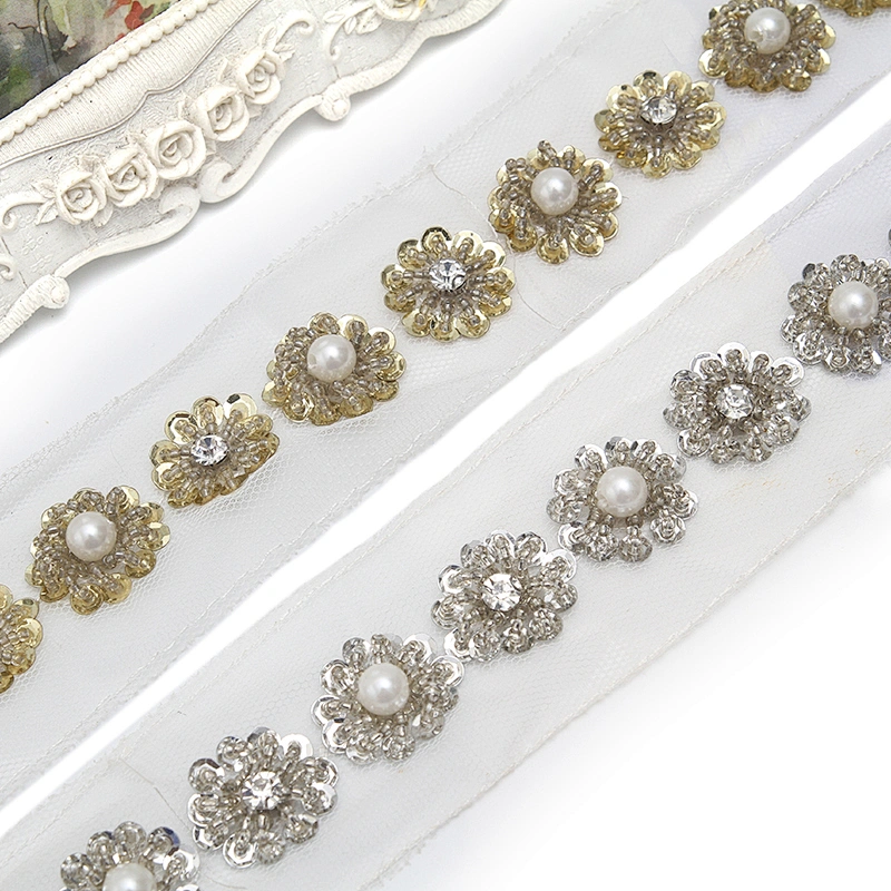 kavatar  wholesale new Handmade Bead lace Embroidered Tulle Trim wedding with Accessories Beads Crystals & Rhinestones