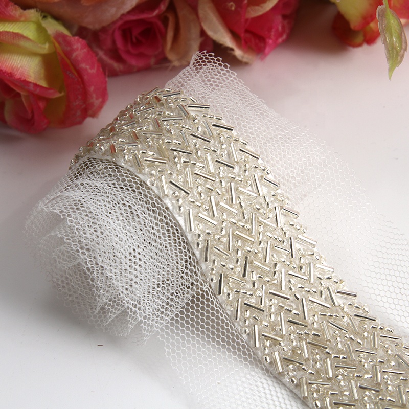 Wholesaleb elegance beaded pearl crystal trim by the yard for dresses